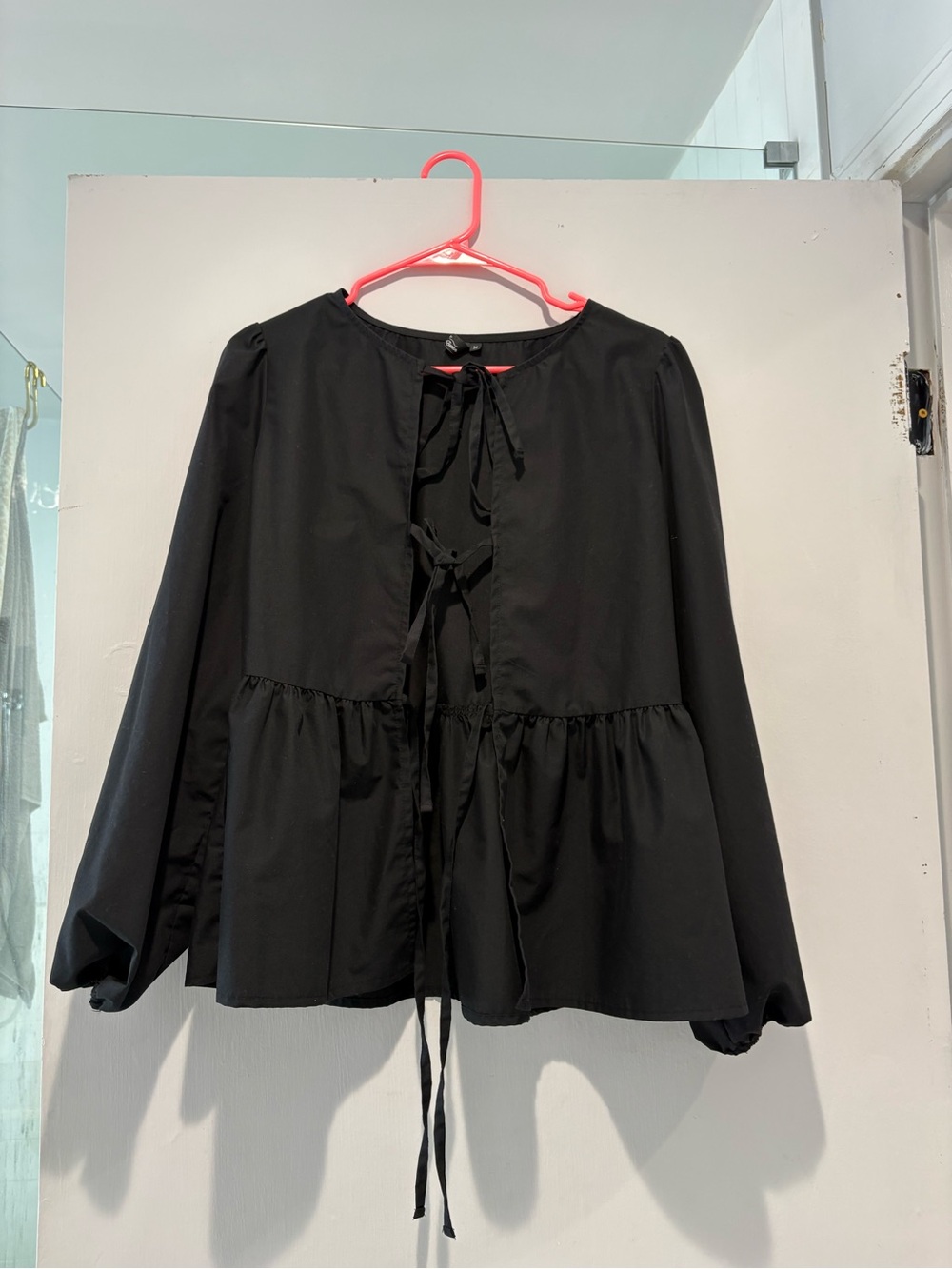 Black Peplum Tie-Front Women’s Top -